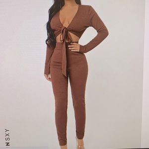 Shein Black Tie front crop top and leggings